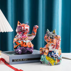 Geometric Abstract Lucky Cat Home Shop Decoration Resin Figurines Wall Shelf Modern Art