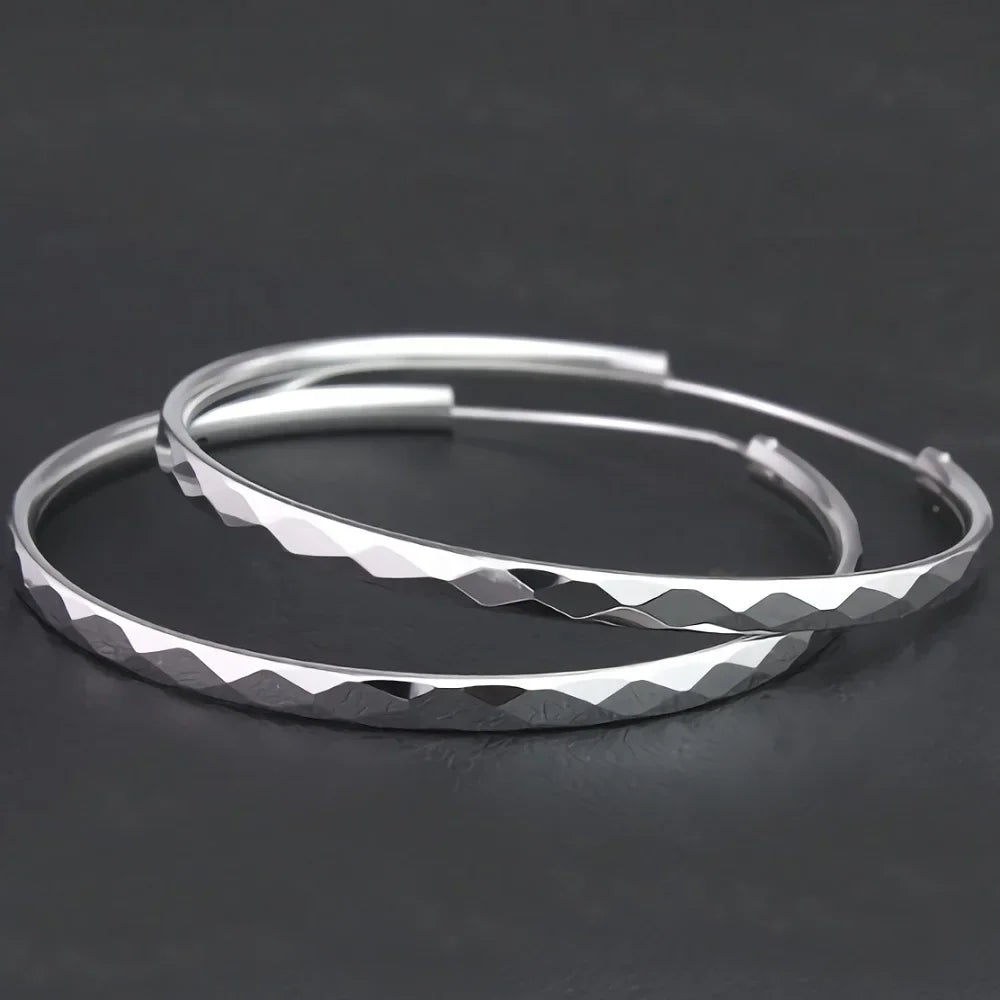 925 Sterling Silver 5cm Big Circle Hoop Earrings Women Luxury Party Jewellery