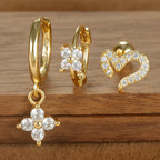 3PCS Four Flower Zircon Little Hoop Earring Star Cartilage Piercing