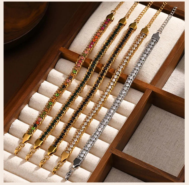Stainless Steel Tennis Bracelets for Women, Iced Out 5A Cubic Zirconia Stones Charm Bracelets, Ladies Bridal Wedding Jewelry