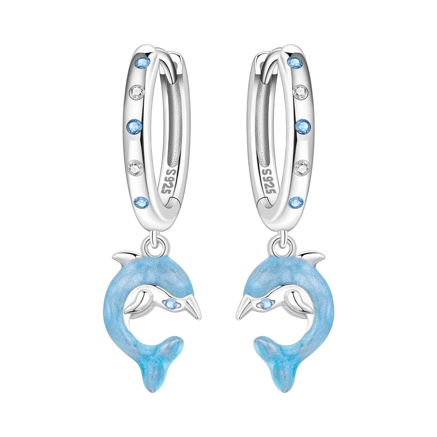 925 Sterling Silver Blue Devil Fish Hoop Earrings Anniversary Jewellery Gift