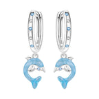 925 Sterling Silver Sparkling Blue Snowflake Drop Earrings Trendy Jewellery
