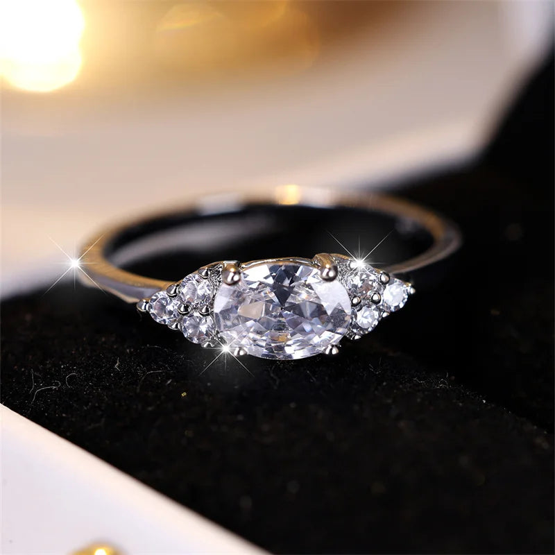 Female Charm Oval Purple White Zircon Minimalist Stacking Thin Rings For Women Party Wedding Bands Mothers Day Jewelry Gifts CZ