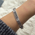 100% Solid 925 Sterling Silver Metal Bracelet for Women Men Vintage Black Stone Letters Handmade Simple Birthday Gift