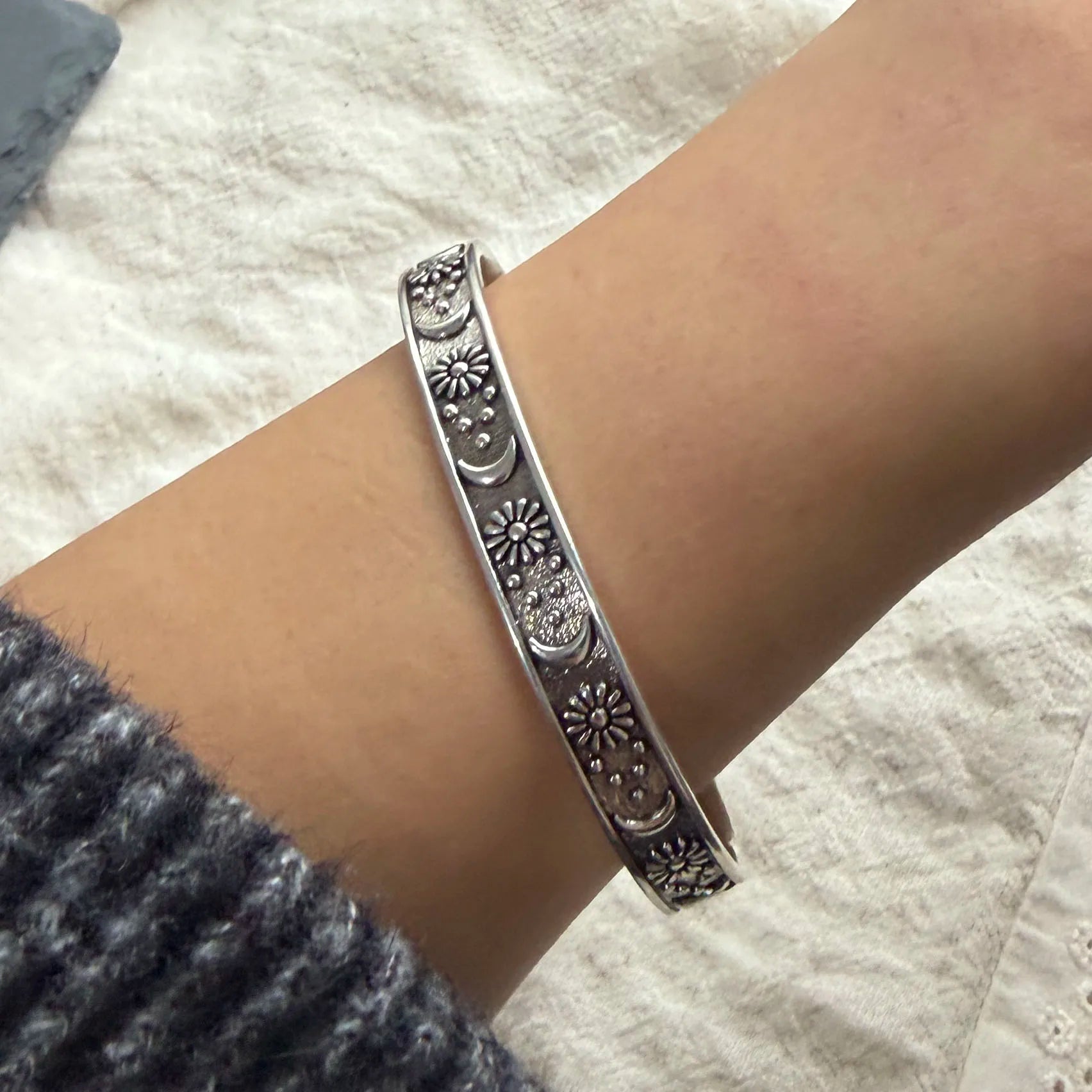 100% Solid 925 Sterling Silver Metal Bracelet for Women Men Vintage Black Stone Letters Handmade Simple Birthday Gift