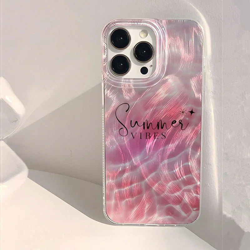 Floral Water Wave Glossy Case for iPhone 16 15 14 13 12 11 Pro Max XR Plus