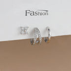 3PCS Trendy Double-layer Circle Cubic Zircon Star Hanging Earrings