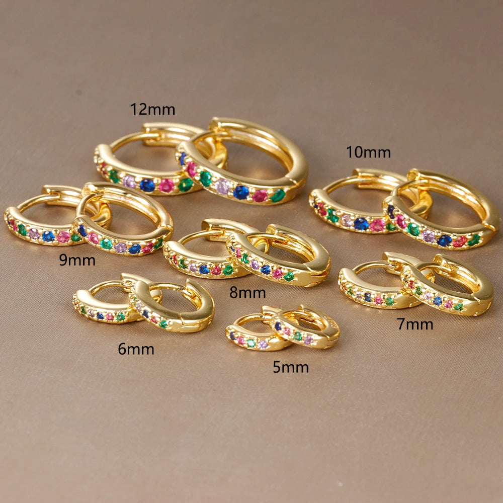 2PCS Minimal Crystal Zirconia Stainless Steel Hoop Earrings Huggie