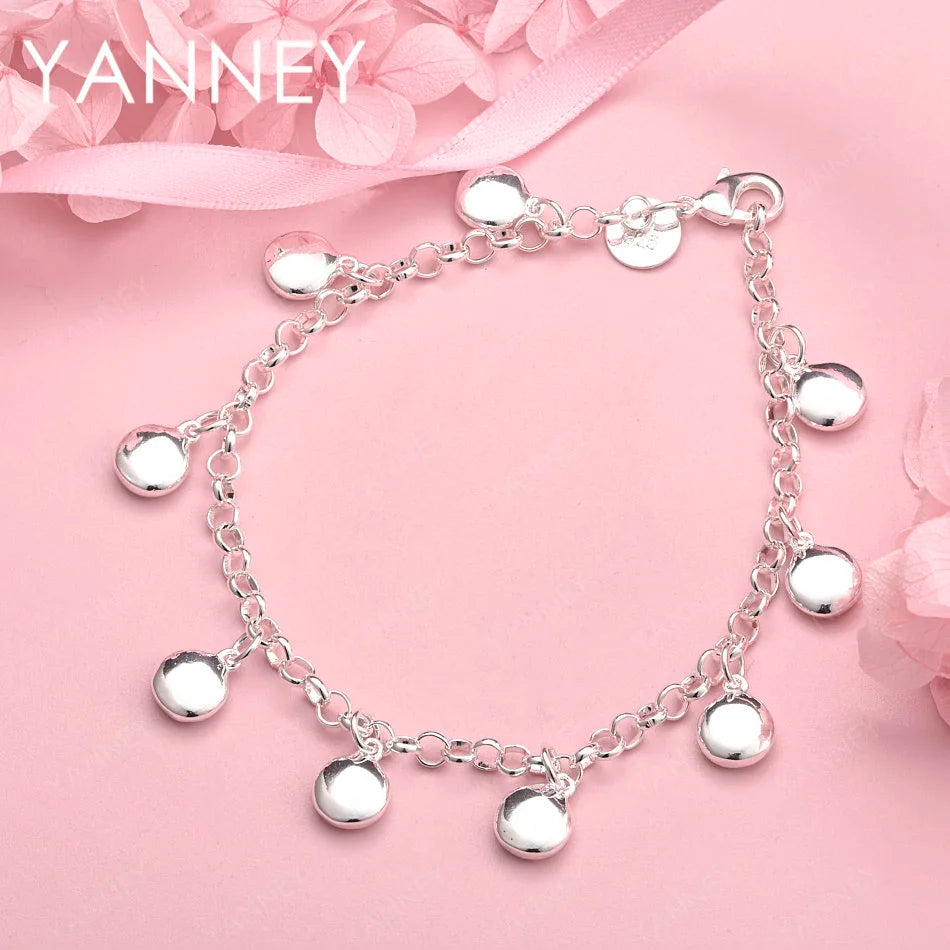 925 Sterling Silver 8-inch Delicate Round Bracelet Women Wedding Jewellery Gift