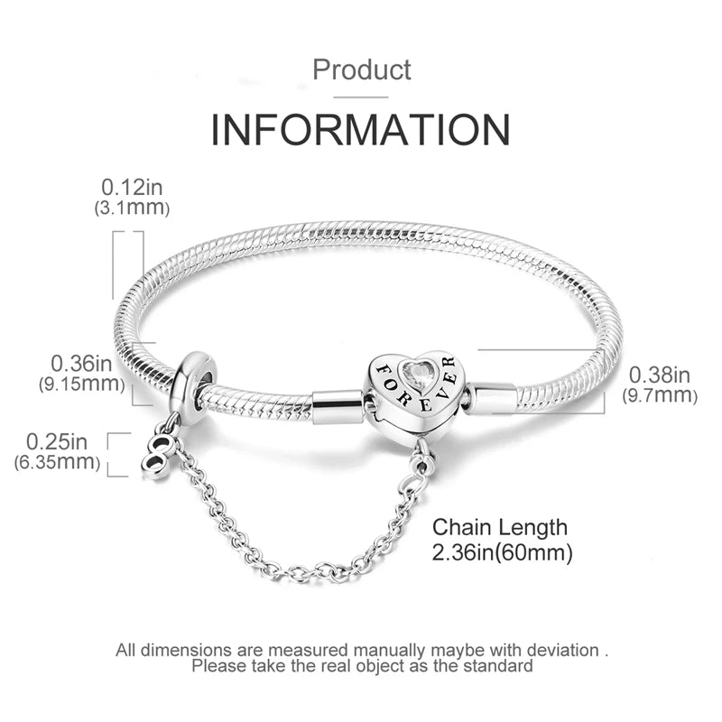 925 Sterling Silver Forever Love Peach Heart Bracelets Star Moon Airplane Earth Bracelets For Women Fit DIY Charms Party Jewelry