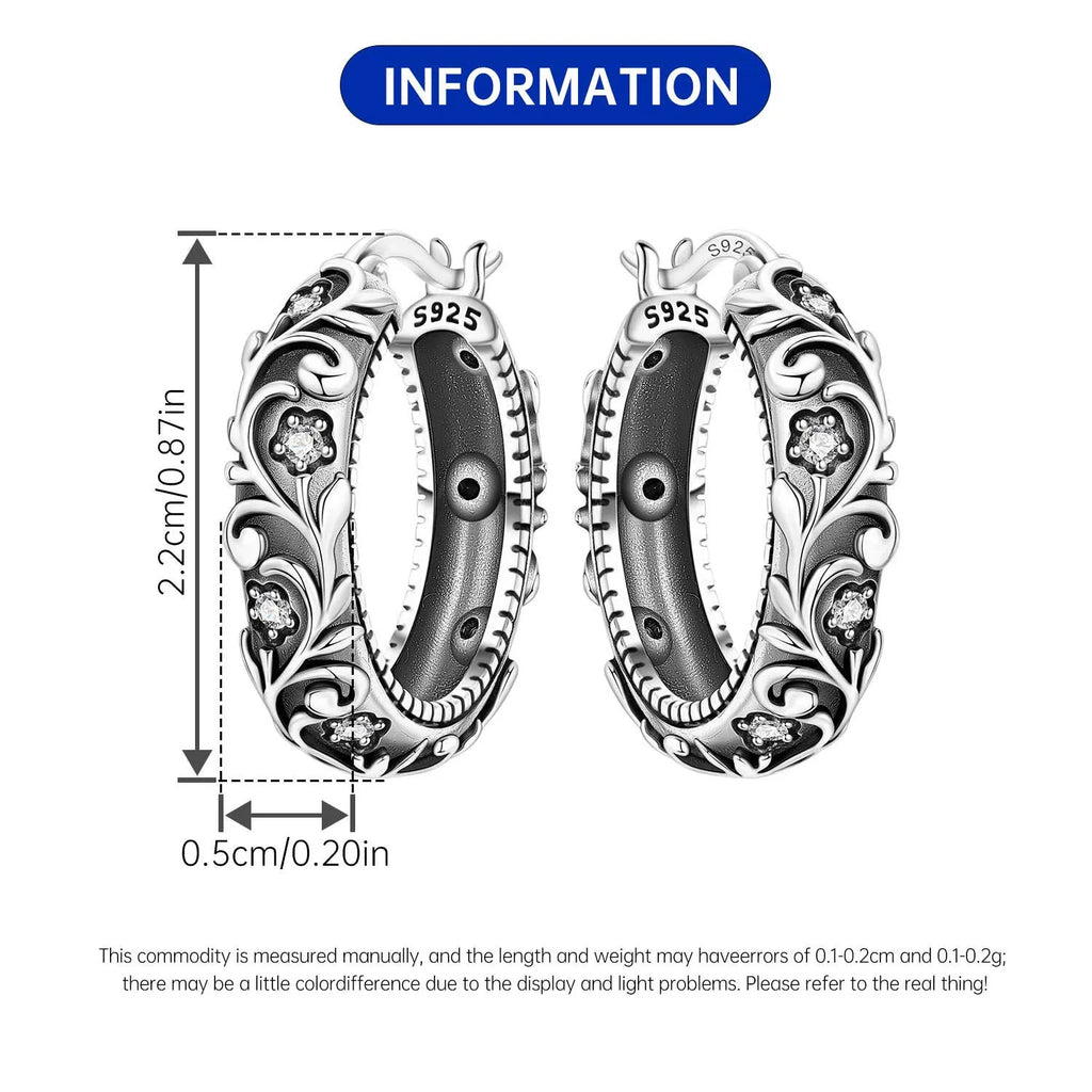 925 Sterling Silver Curled Grass Pattern Flower Hoop Earrings Women's Jewellery