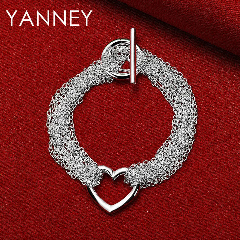 925 Sterling Silver 8-inch Heart Braided Bracelet Women Wedding Jewellery