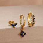 3PCS Cute Flower Stainless Steel Blue Zircons Small Hoop Earrings