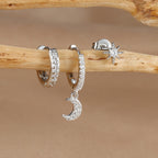 3PCS Gold Silver Star Moon Hanging Earrings Set Stainless Steel