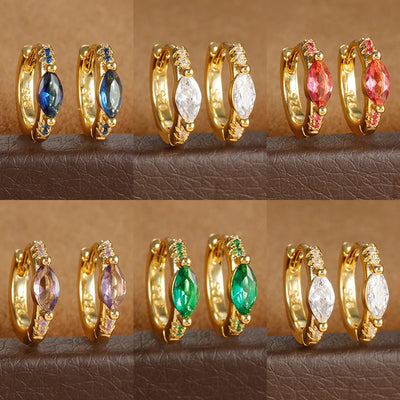 Circle Round Hoop Earrings Women Colorful Zircon Stainless Steel