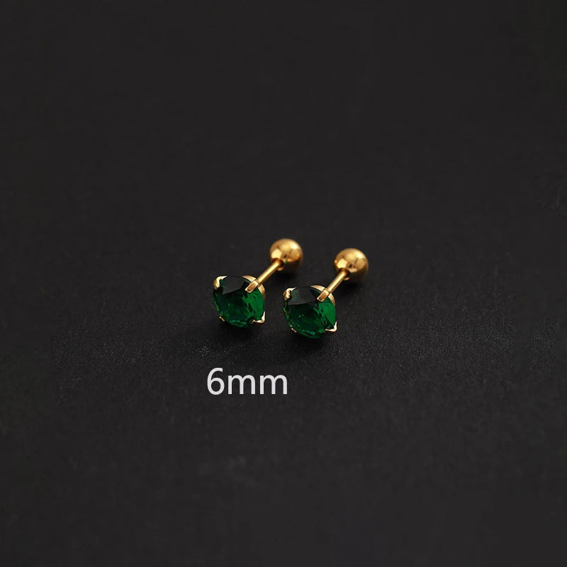 2PC Luxury Green Zircon 4 Claw Stud Earrings Body Piercing Jewelry