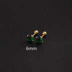 2PC Luxury Green Zircon 4 Claw Stud Earrings Body Piercing Jewelry