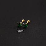2PC Luxury Green Zircon 4 Claw Stud Earrings Body Piercing Jewelry