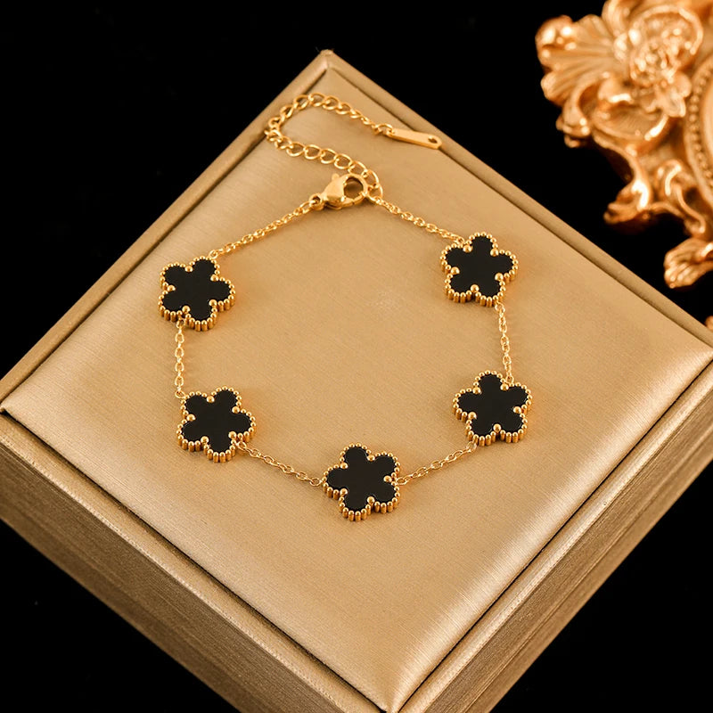 Reversible Heart Stainless Steel Charm Bracelet 18K Gold Plated Waterproof