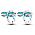 925 Sterling Silver Blue Leaf Plant Ear Studs Hoop Earrings Jewellery Gift