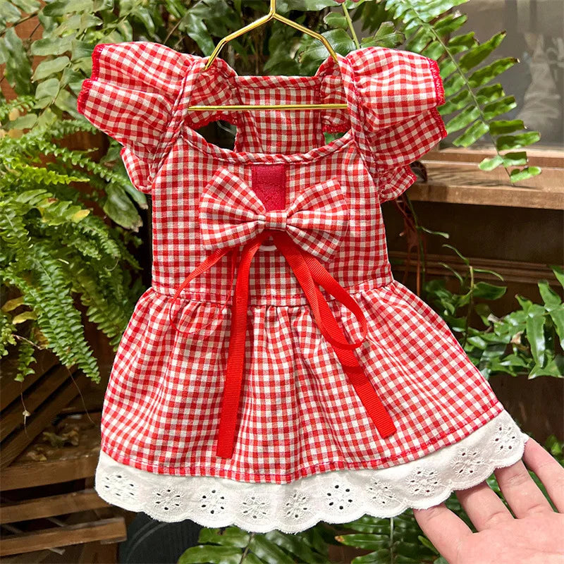 Sweet Bow Dog Cat Dress Set, Floral Lace Party Dress with Bow Tie, Cute Photoshoot Outfit for Small Medium Pets, Special Occasio