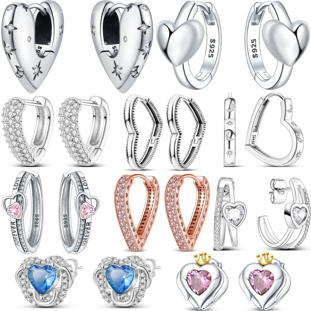 925 Sterling Silver Star Moon Heart Shape Versatile Hoop Earrings Fine Gift