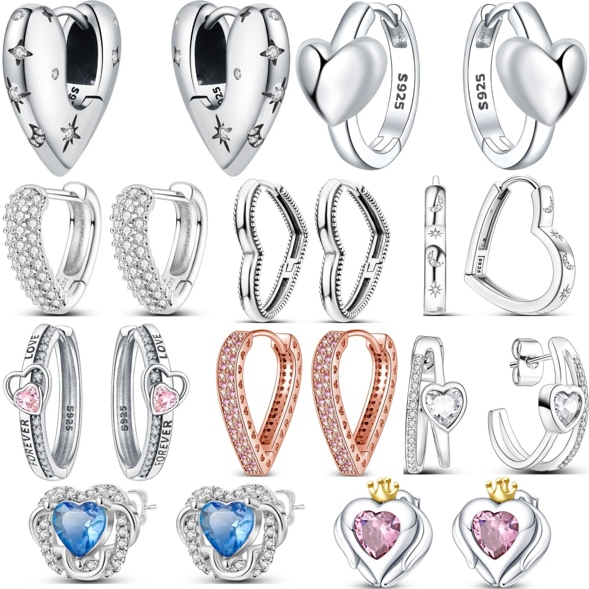 925 Sterling Silver Star Moon Heart Shape Versatile Hoop Earrings Fine Gift