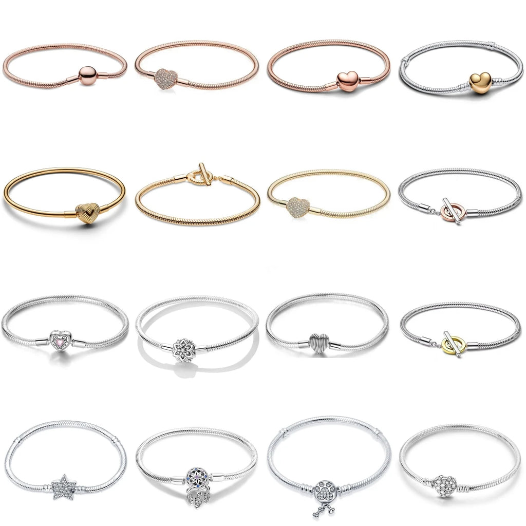 Real 925 Sterling Silver 17-20CM Snowflake Dreamcatcher Star Original Bracelet Fit For Wedding Fine Jewelry DIY Making
