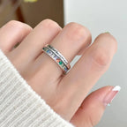 925 Sterling Silver Luxury Jewellery Bilayer Colour Zircon Adjustable Ring Engagement Accessory