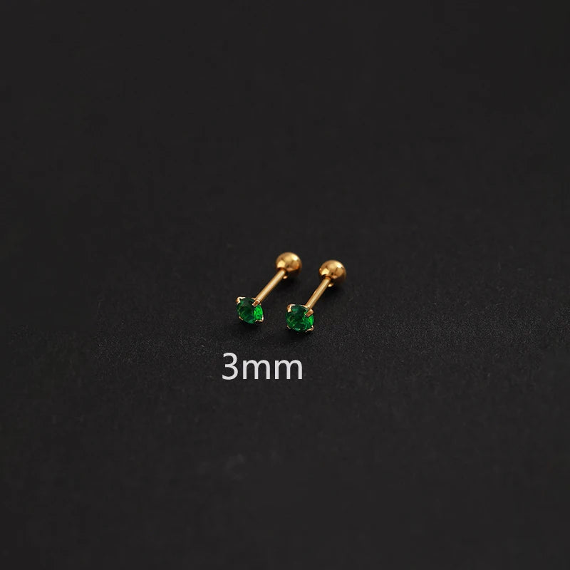 2PC Luxury Green Zircon 4 Claw Stud Earrings Body Piercing Jewelry