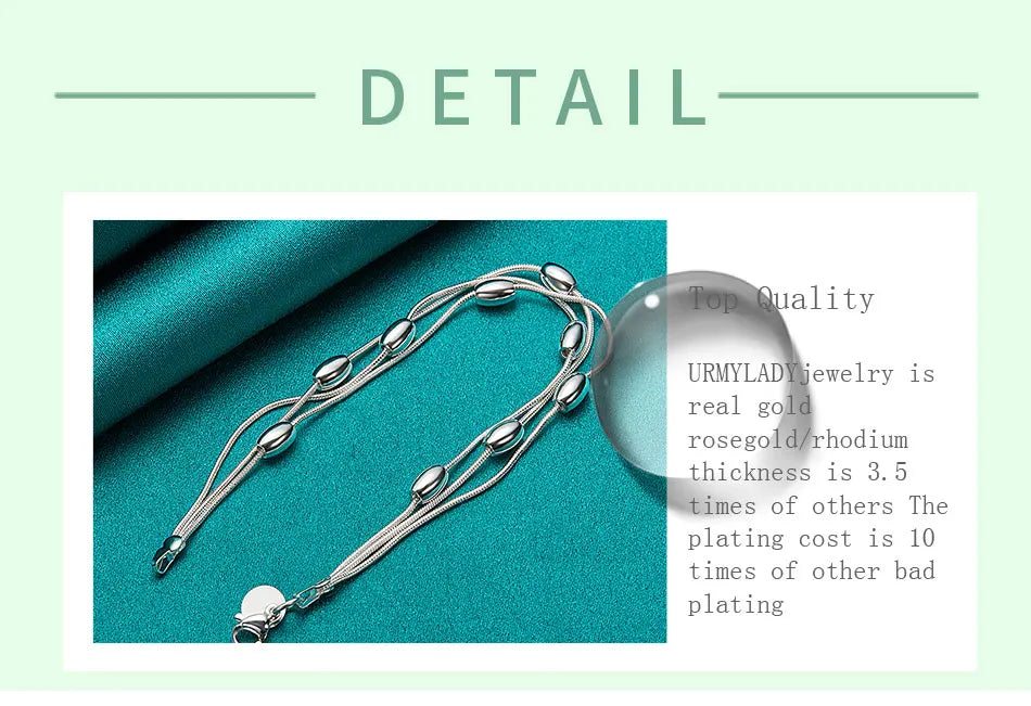 Fashion Bead Chain Bracelet 925 Sterling Silver Women Lady Wedding Jewellery