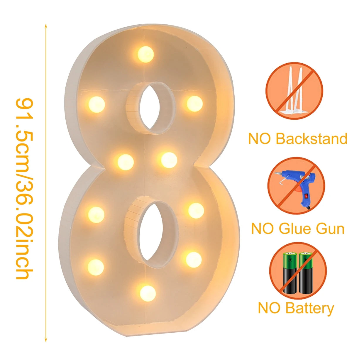 91.5cm Giant LED Light Birthday Number - 1st Birthday, Anniversary, Wedding Decor