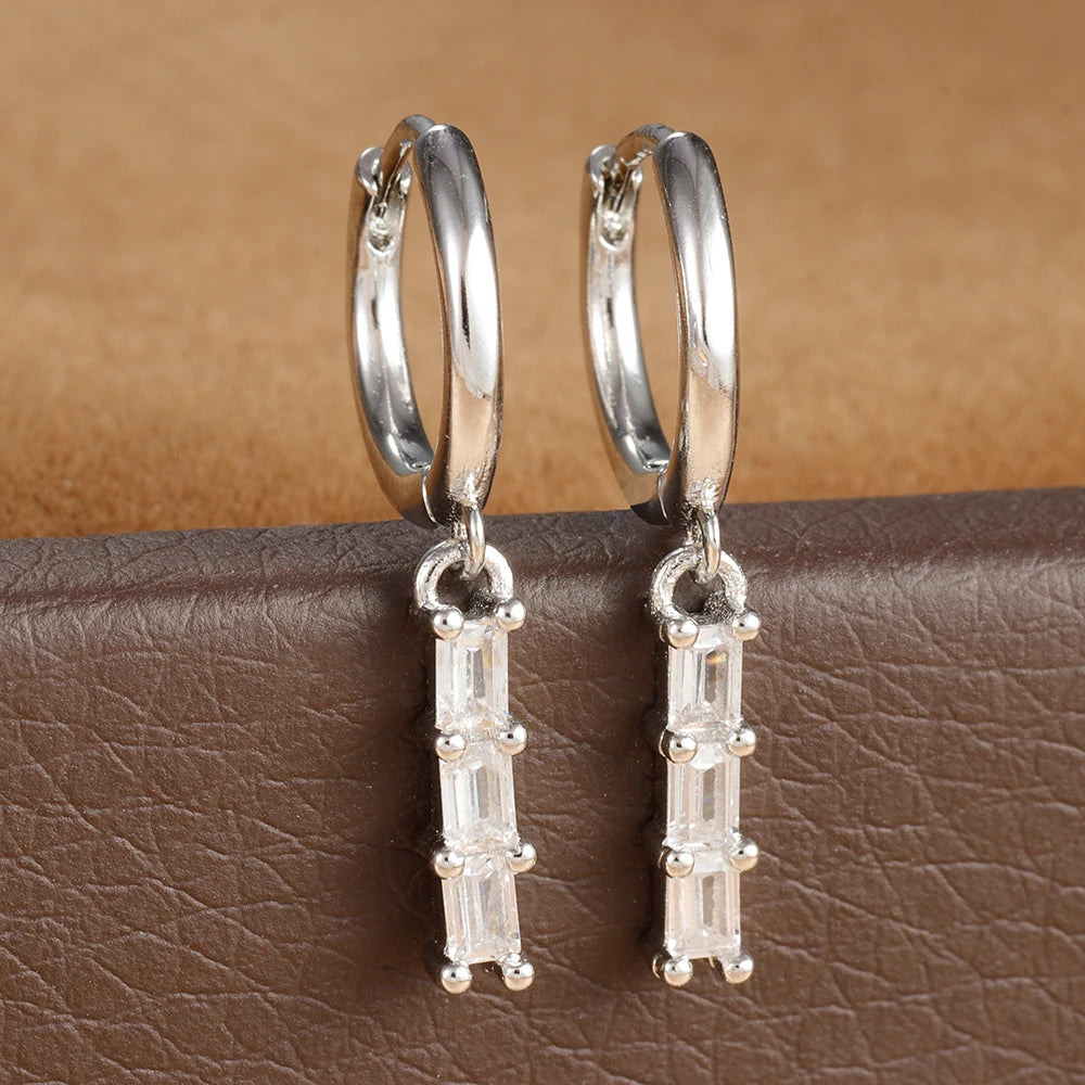 1 Pair Stainless Steel Colourful Zircon Square Dangle Earrings Punk