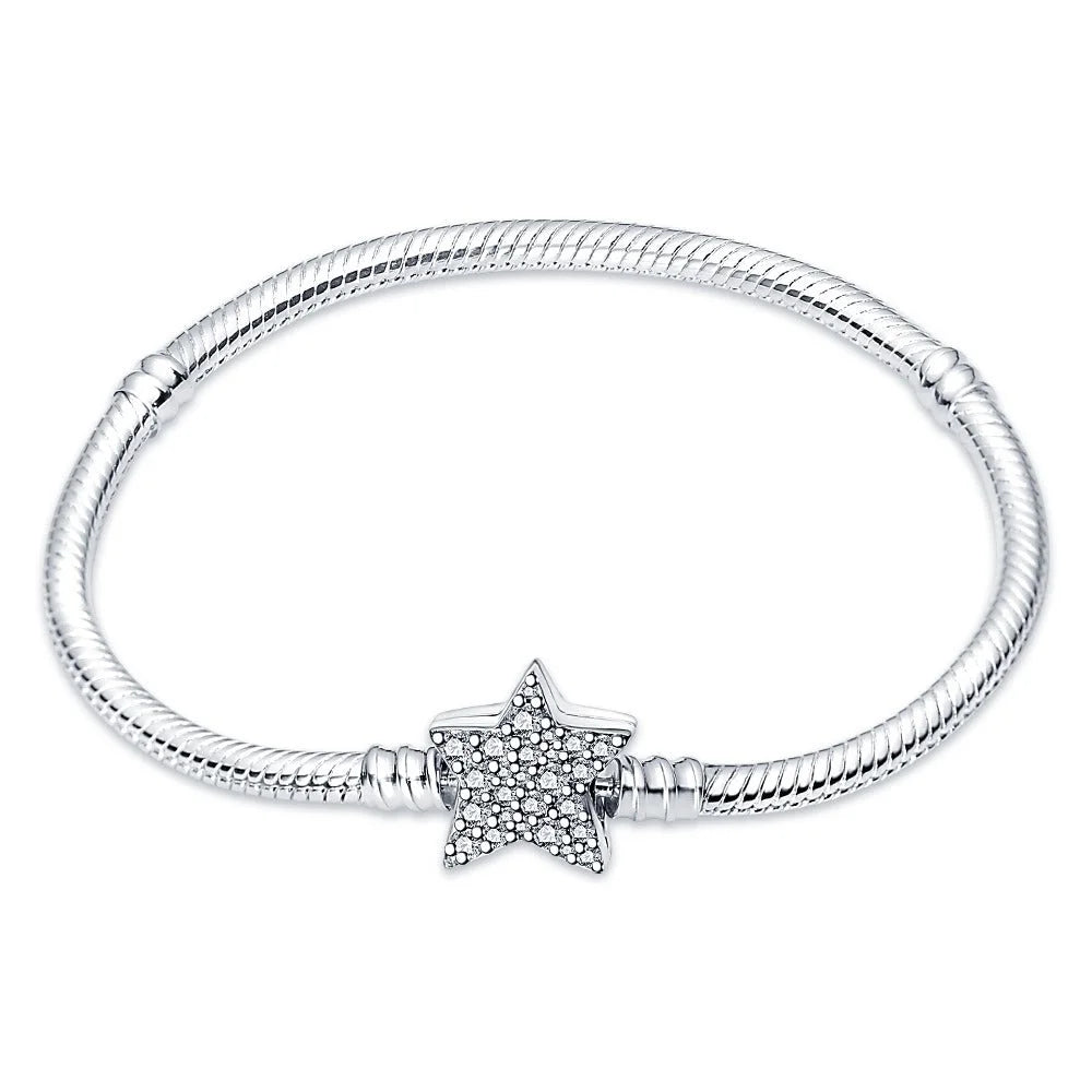 Real 925 Sterling Silver 17-20CM Snowflake Dreamcatcher Star Original Bracelet Fit For Wedding Fine Jewelry DIY Making