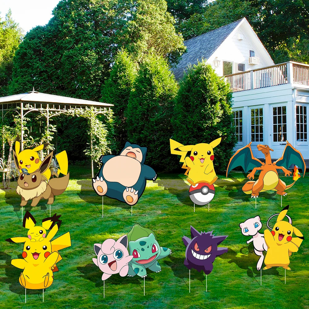 8pc Pokemon Yard Signs with Stakes Outdoor Party Decorations - Ship from UK