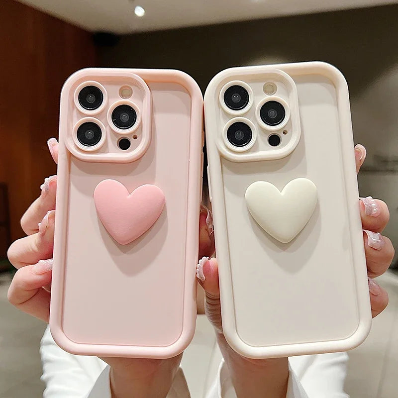 3D Love Heart Pink Matte Case for iPhone 17 16 15 14 13 12 11 Pro Max Plus
