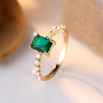 Delicate Small Rectangle Wedding Bands Silver Color Antique Silver Color Green Zircon Stone Engagement Thin Rings For Women Gift
