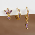 3PCS Trendy Gold Colour Square Zircon Hanging Earring Twisted Circle