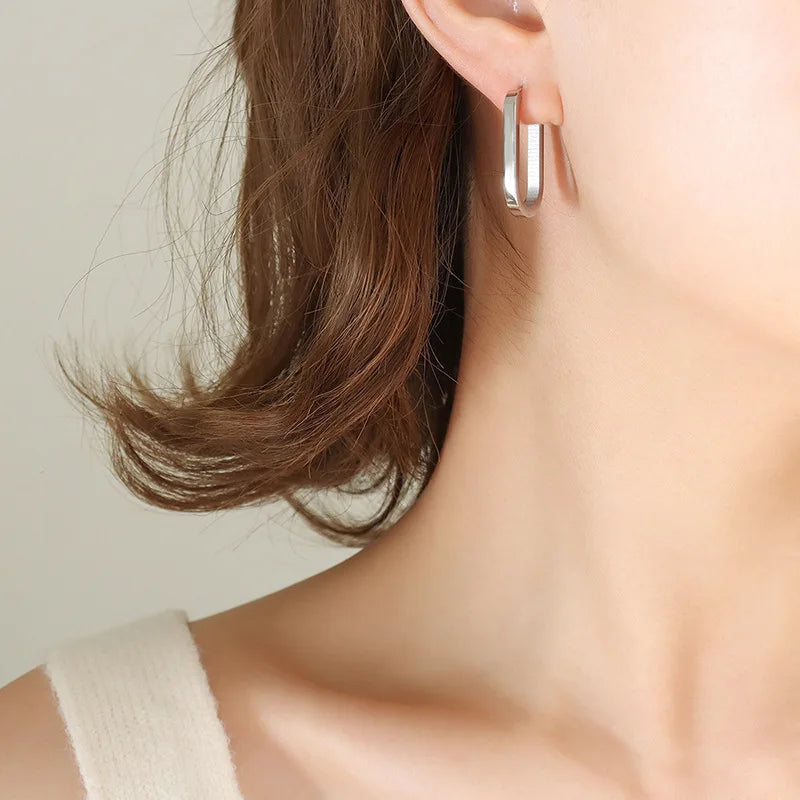 2022 Stainless Steel Zircon Square Chain Hoop Earrings Small Pendant