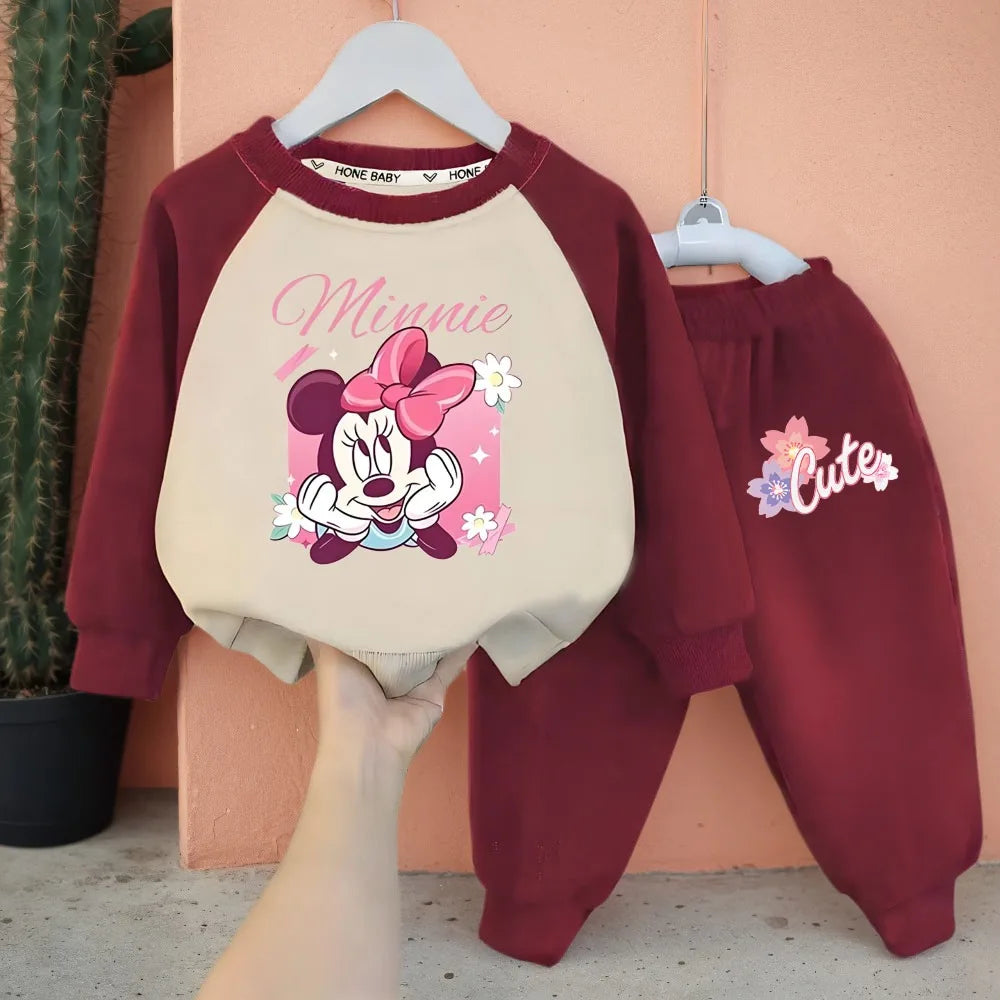 Disney Minnie Mouse Girls Casual Hoodie and Trousers 2-Piece Tracksuit