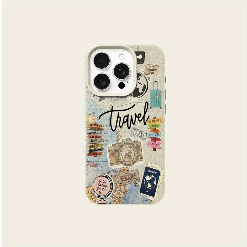 Travel Collage Lychee Case for iPhone 17 16 15 14 13 12 Pro Max