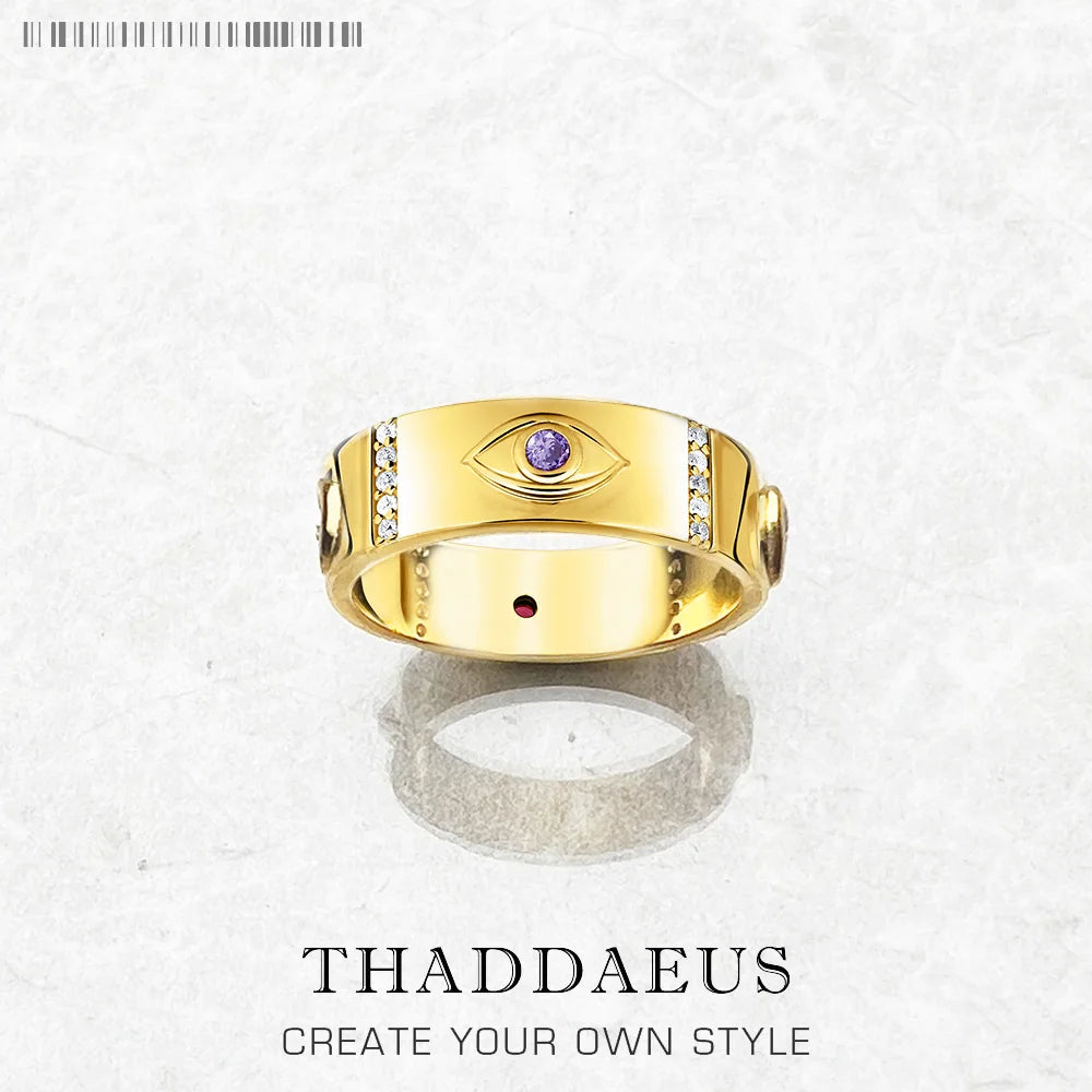 Gold Ring Cosmic Motifs 925 Sterling Silver Vintage Talisman Lucky Gift