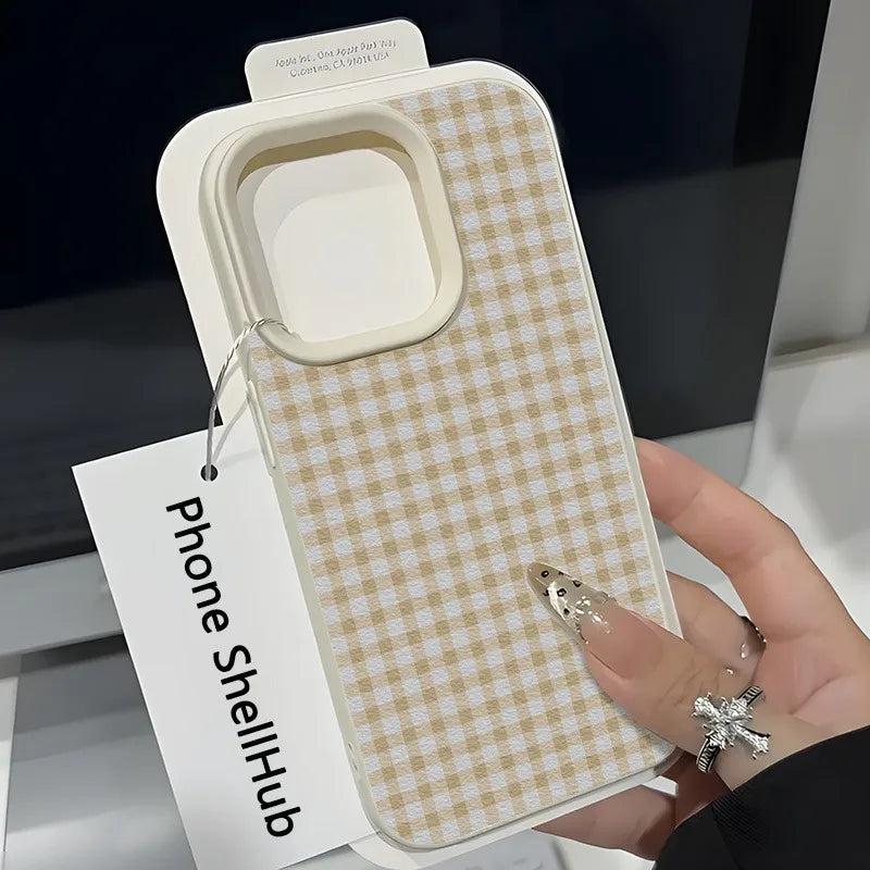 Simple Striped Grid Lychee Case for iPhone 17 16 15 14 13 Pro Max