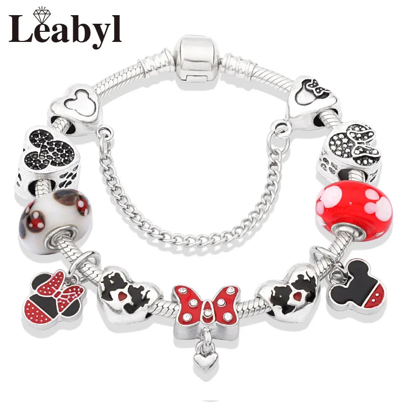 Pink Crystal Bead Charm Bracelet Colourful Enamel Handmade DIY Jewellery