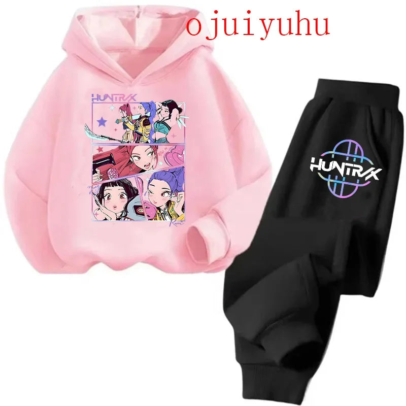 Kids Kpop Demon Hunters Kawaii Hoodie & Sweatpants Set Anime Cartoon Clothing