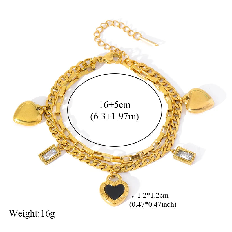 Heart Love Stainless Steel Charm Bracelet 18K Gold Plated Waterproof