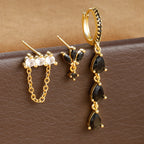 3PCS Stainless Steel Long Chain Two Hole Piercing Earrings Tassel