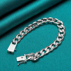 10mm Side Chain Bracelet 925 Sterling Silver Men Women Wedding Charm Gift