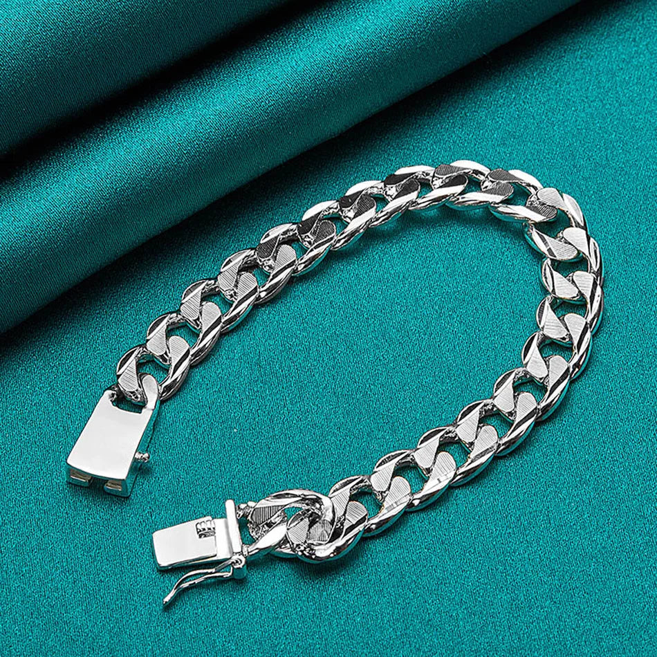 10mm Side Chain Bracelet 925 Sterling Silver Men Women Wedding Charm Gift