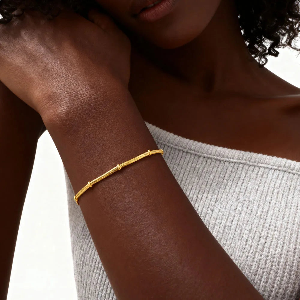 Stainless Steel Snake Ball Bead Chain Bracelet For Women, 18k Gold Plated Thin Link Layered Hand Wristband Christmas Gift